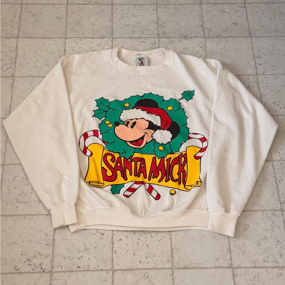 Disney Santa Mickey White Crewneck Sweater